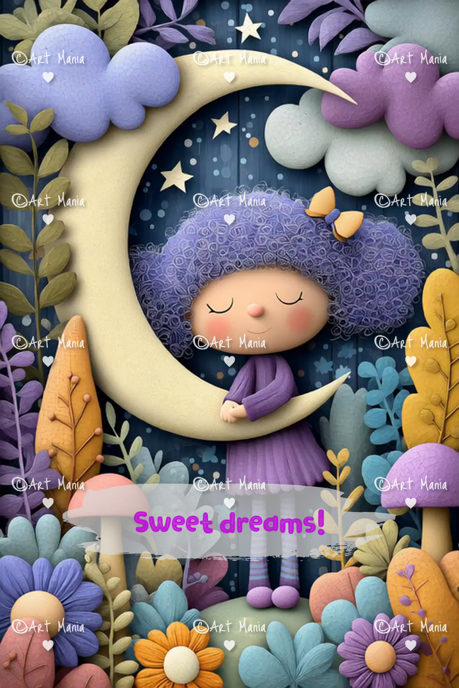 Sweet dreams with cute girl. Animated E-card