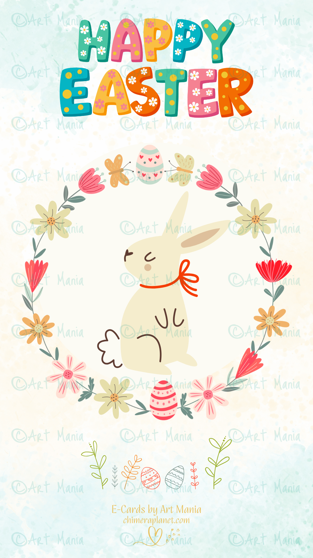 Happy Easter with cute bunny. E-Card