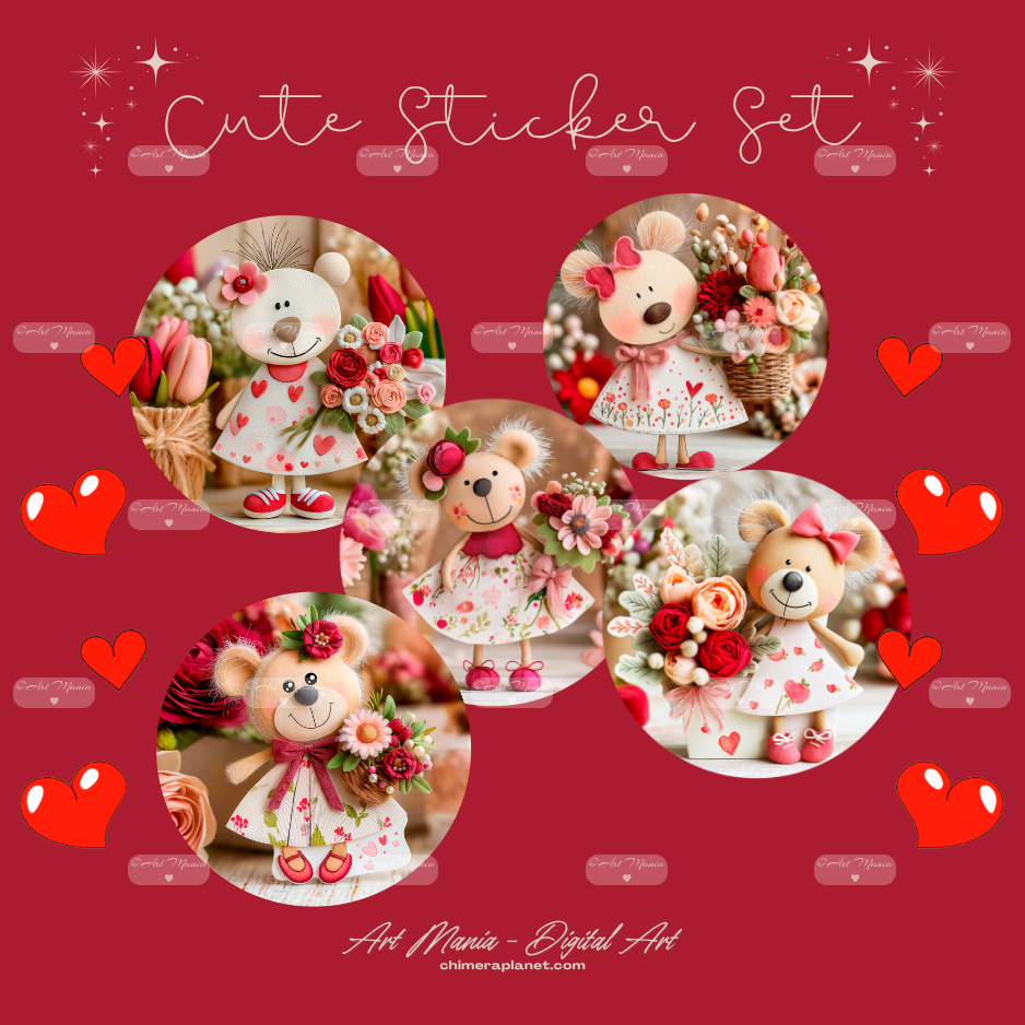 Cute Bears. Sticker Pack of 5