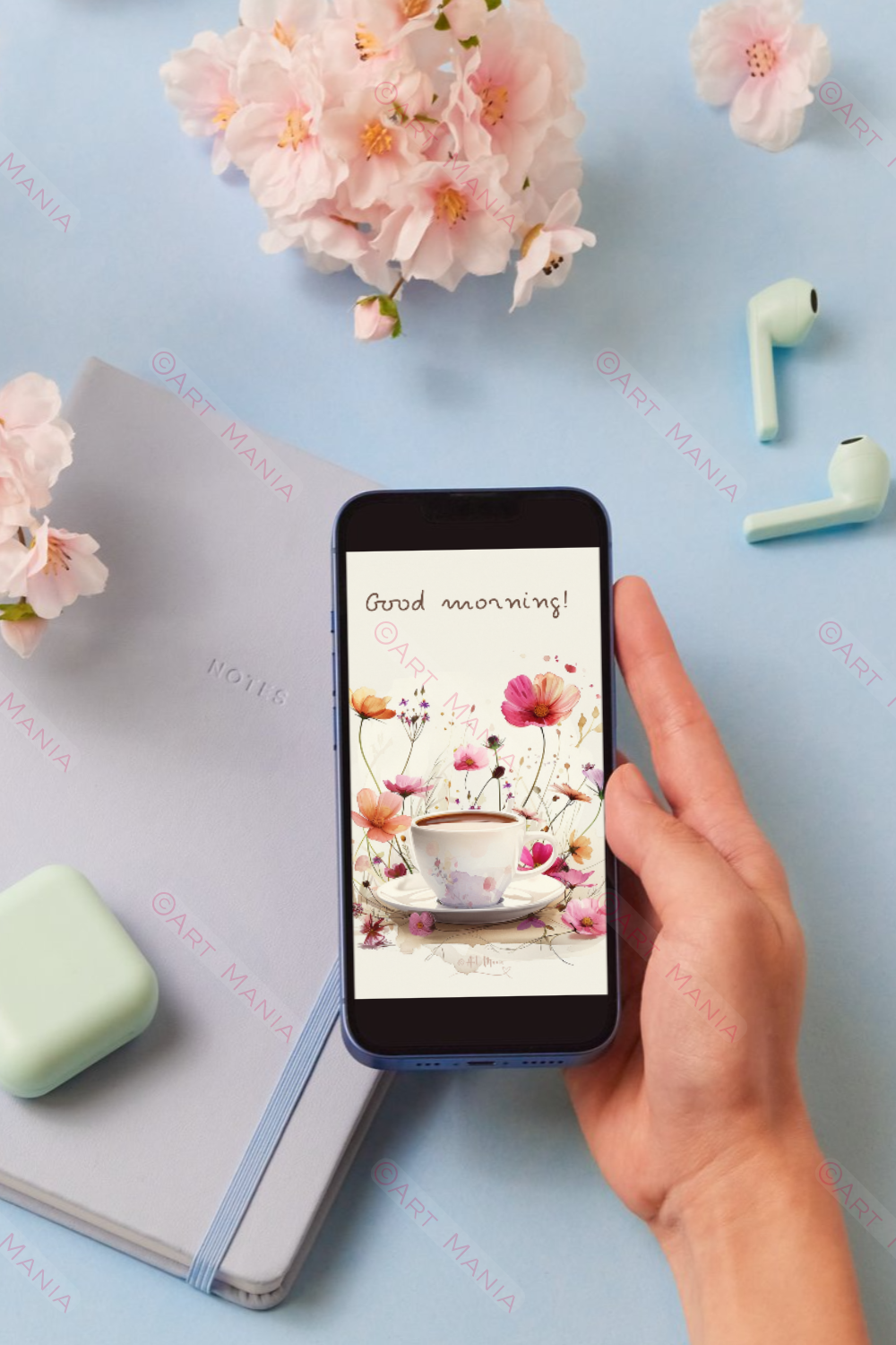 Good morning with flowers. E-Card