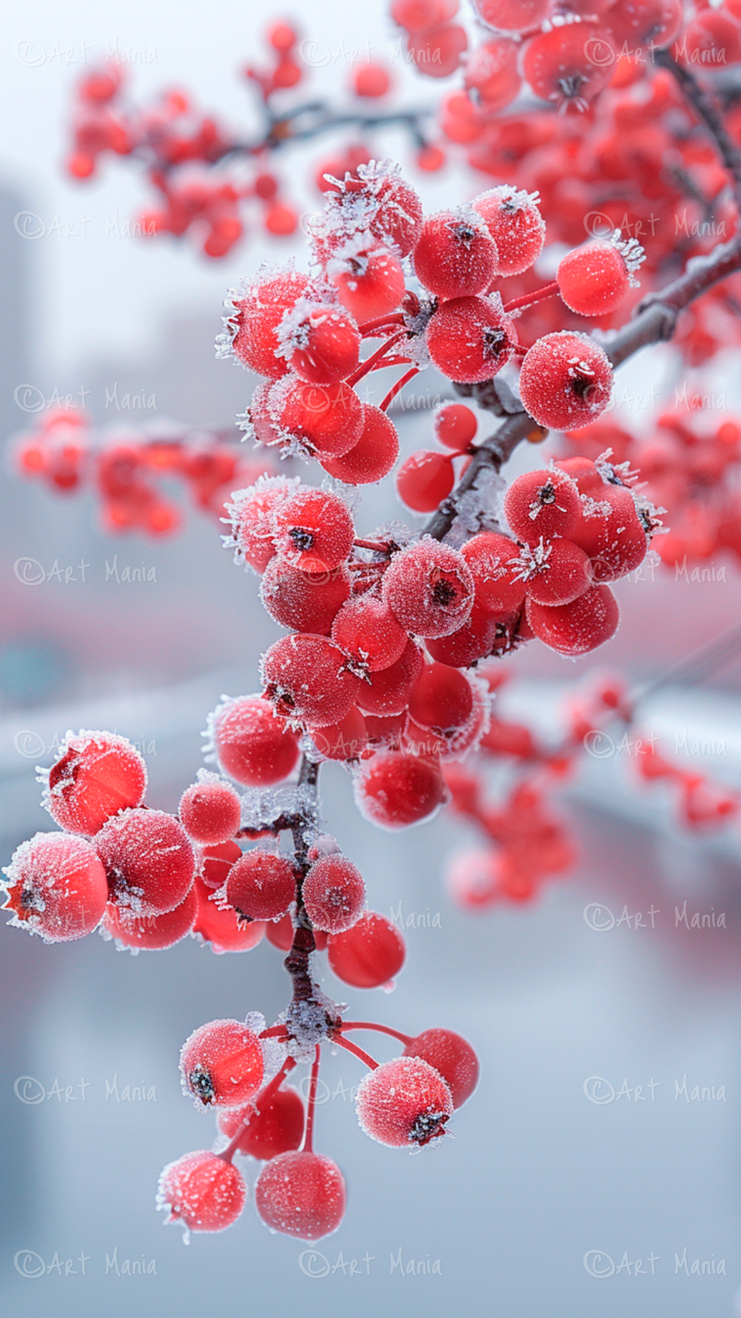 Frozen rowan . Mobile background