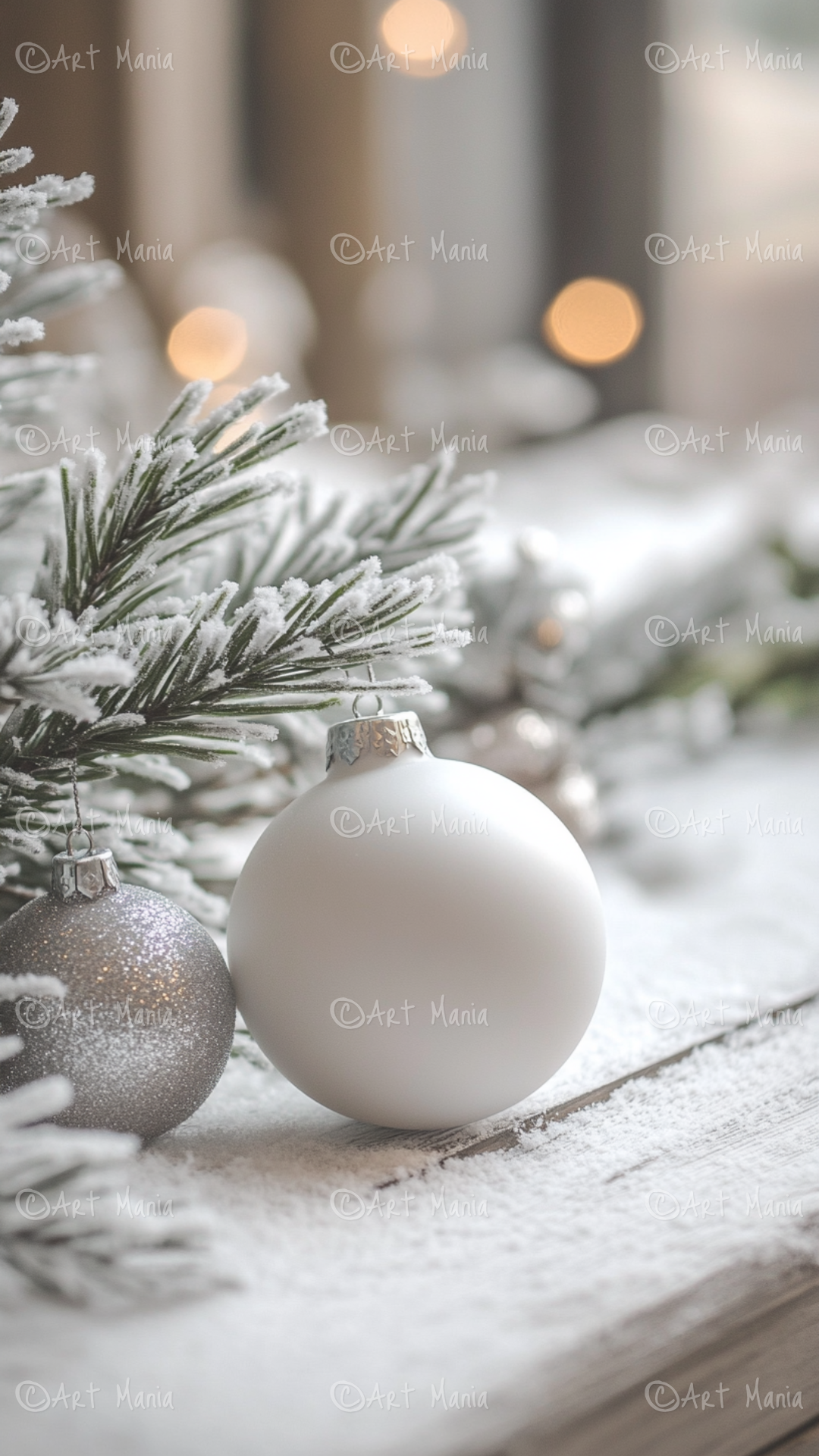 Christmas white and silver balls. Mobile background