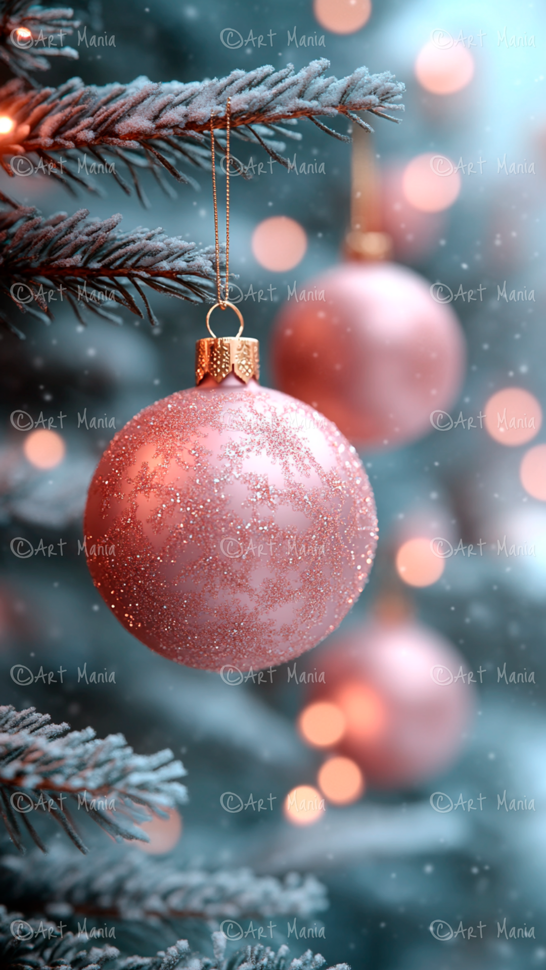 Pink Christmas balls. Mobile background