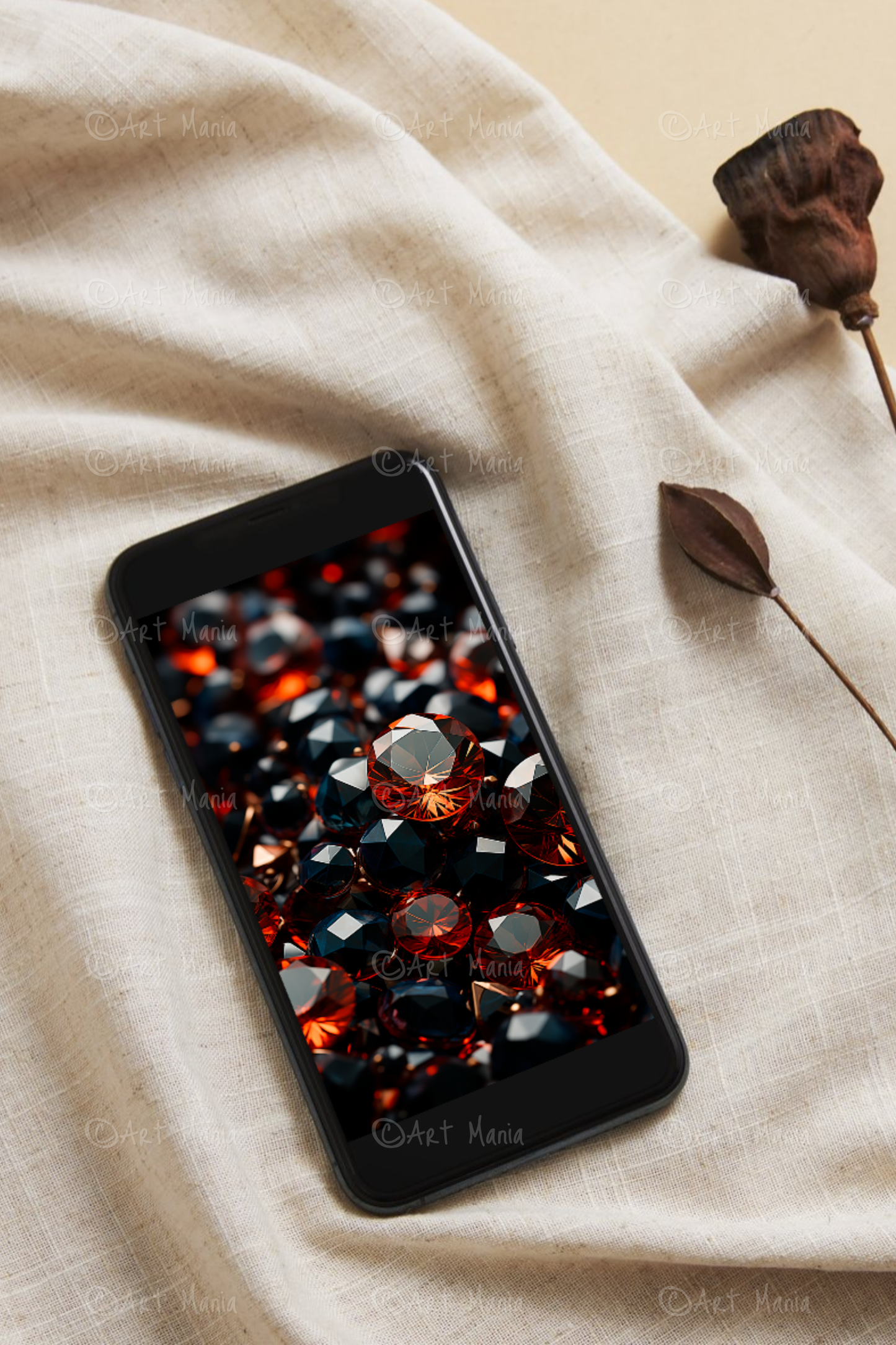 Orange crystals. Mobile background