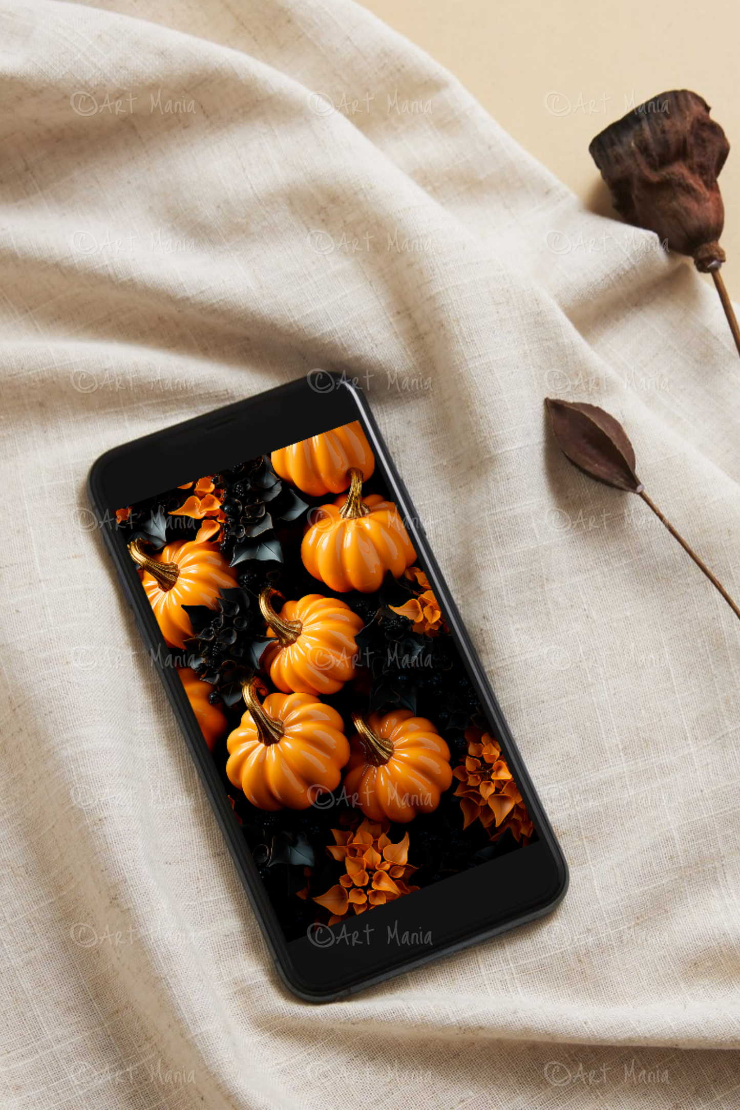 Glass pumpkins. Mobile background