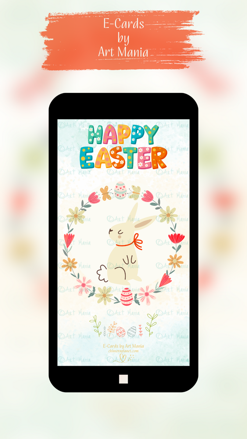 Happy Easter with cute bunny. E-Card