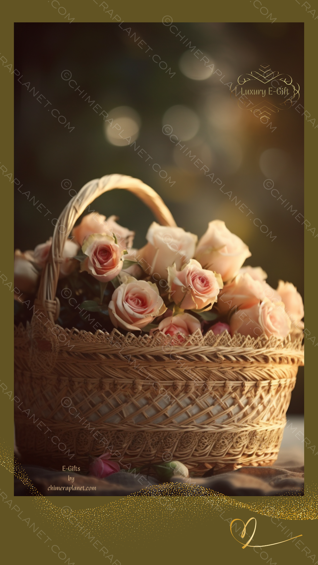 Roses in basket. Luxury E-gift