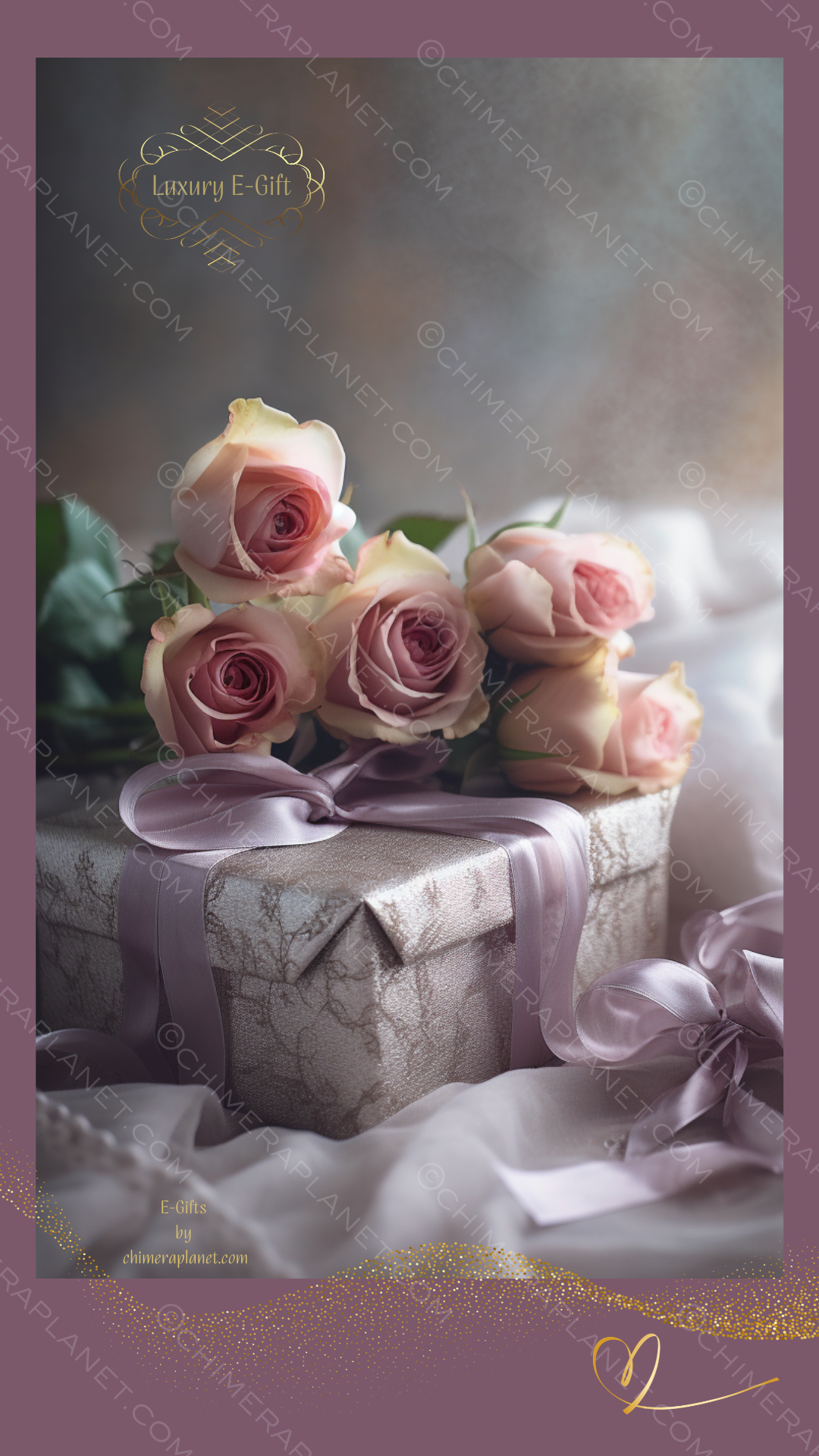 Tea roses with gift box. Luxury E-gift