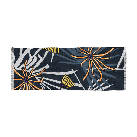 Indigo with golden flowers. Light Scarf