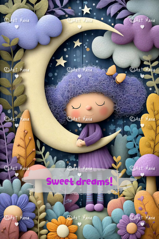 Sweet dreams with cute girl. Animated E-card