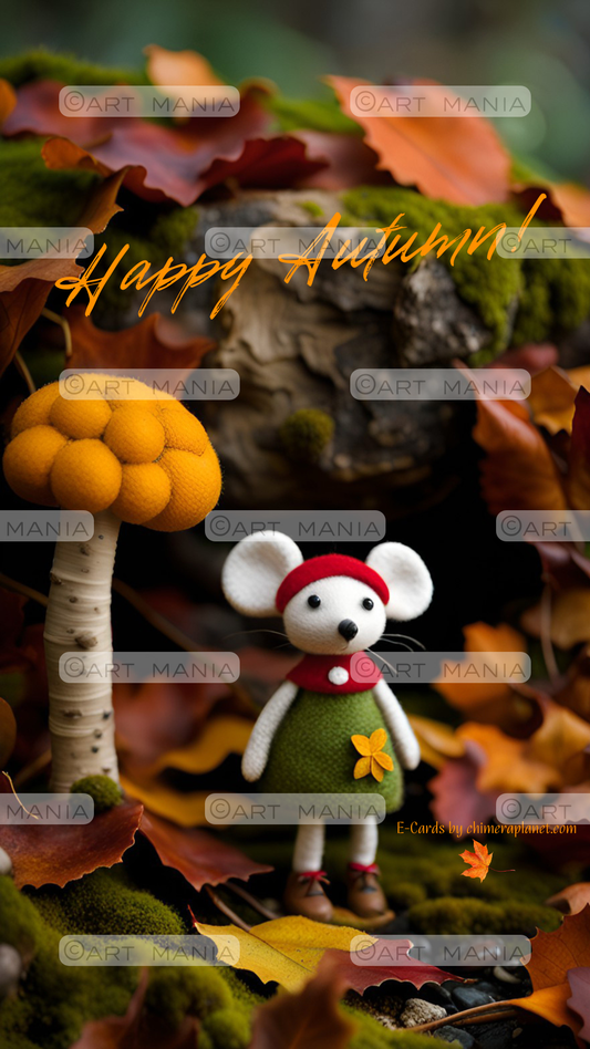 Cute little autumn mouse. E-Card