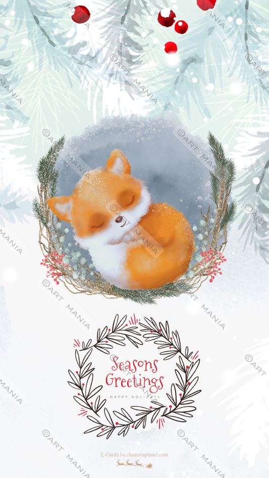 Seasons greetings with cute fox. E-Card