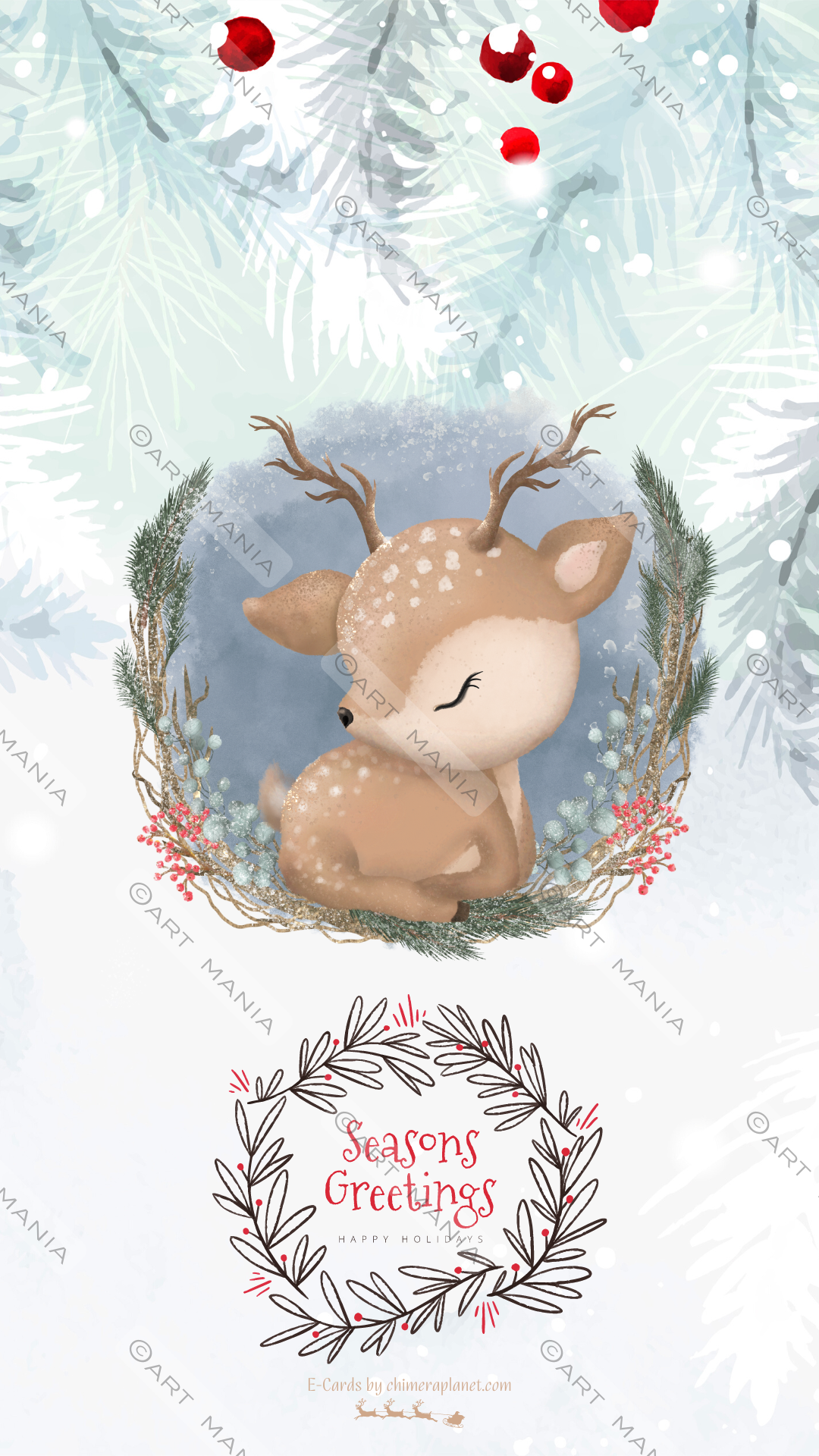 Seasons greetings with cute deer. E-Card