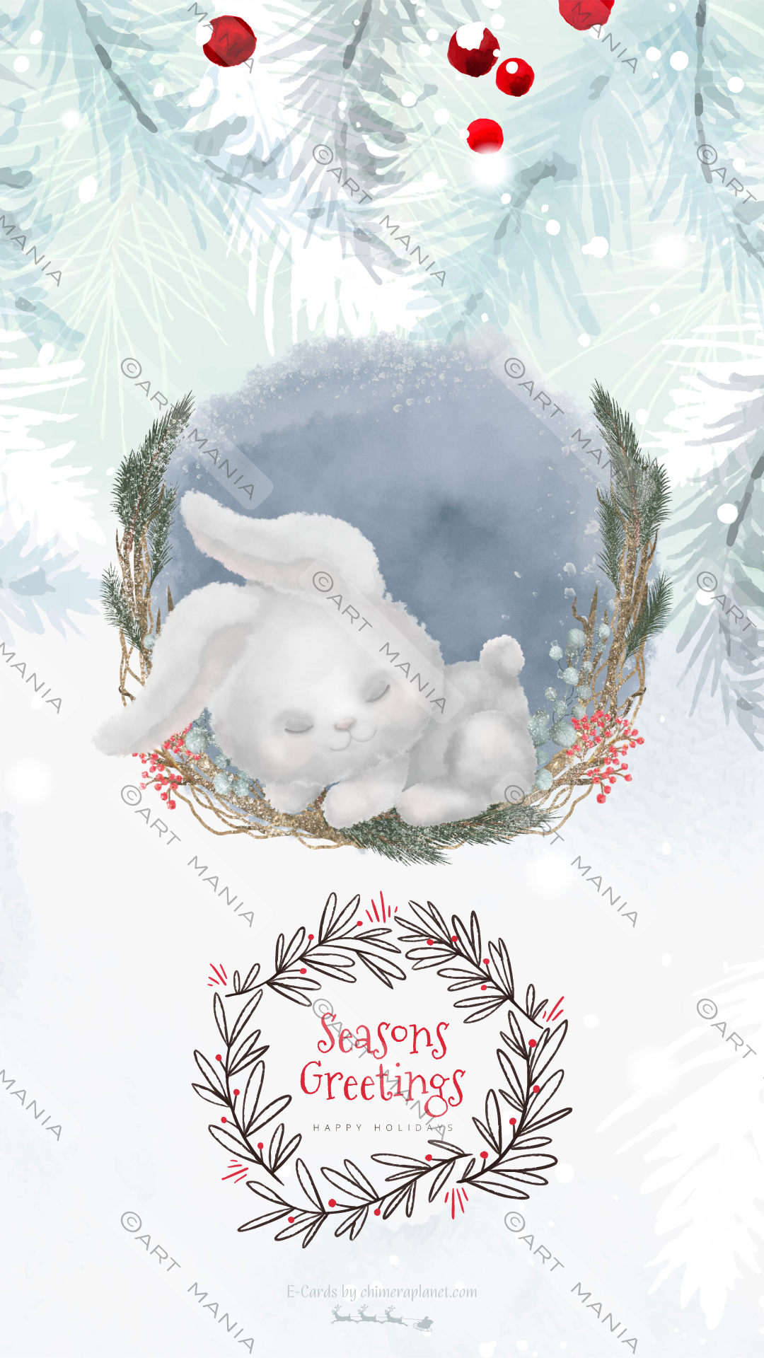 Seasons greetings with cute bunny. E-Card