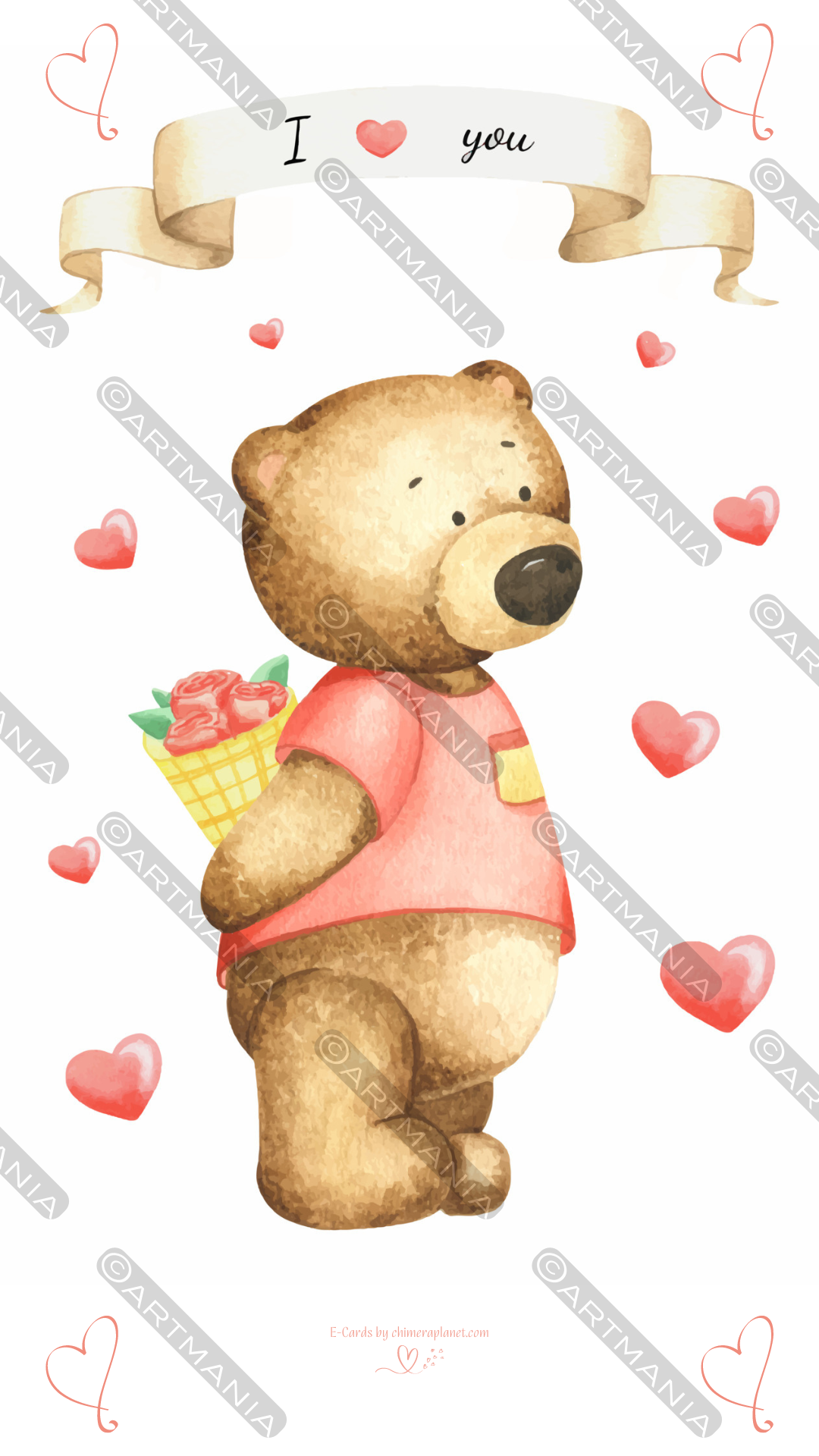 Cute bear with flowers. E-Card