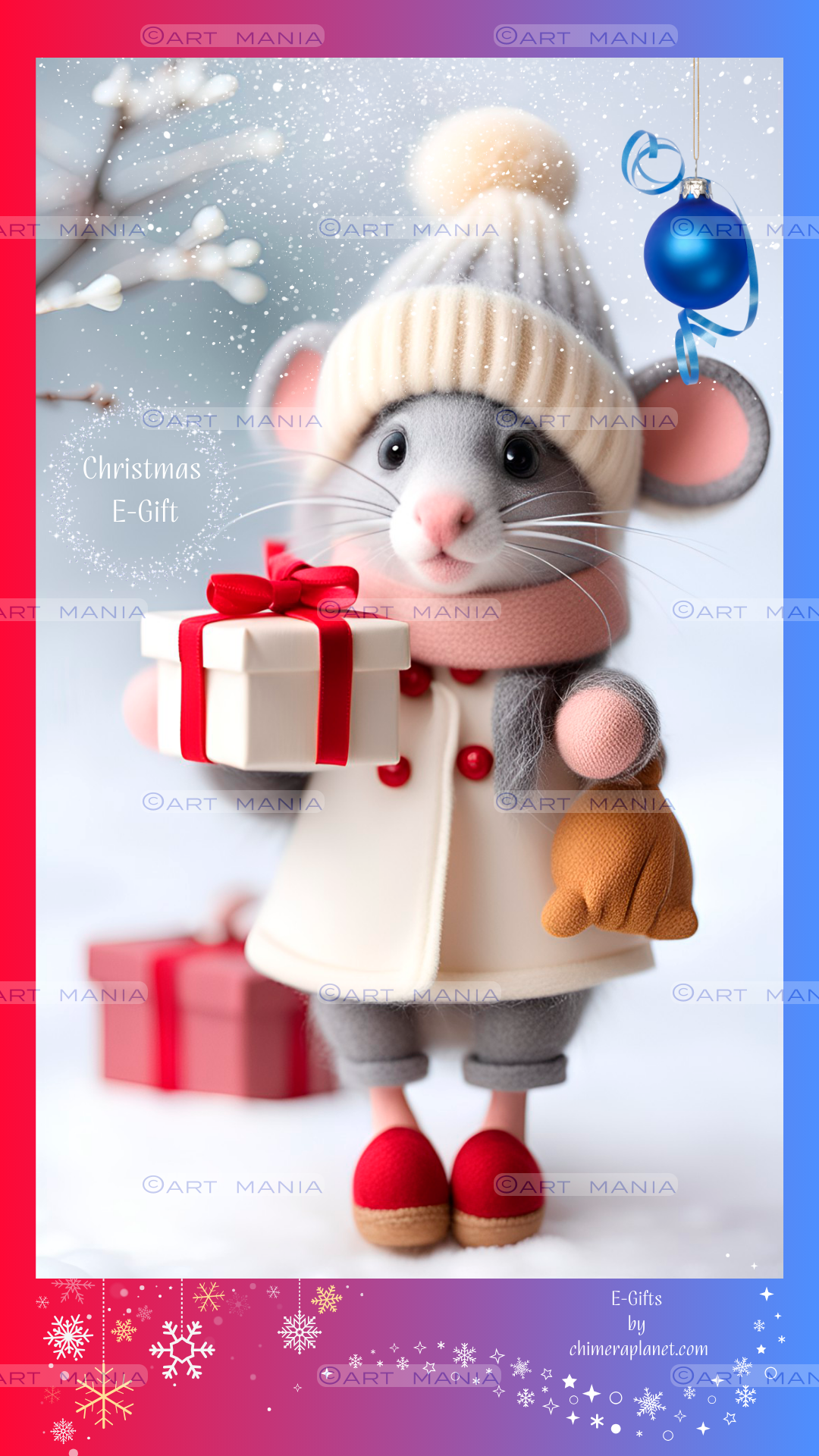 Cute mouse with gift box #2. Christmas E-Gift