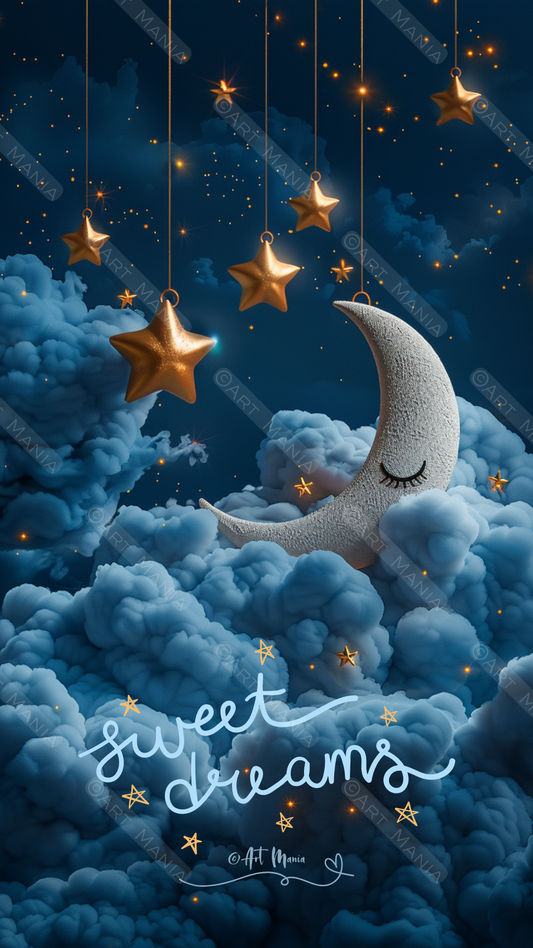 Sweet dreams. Moon and stars. E-Card