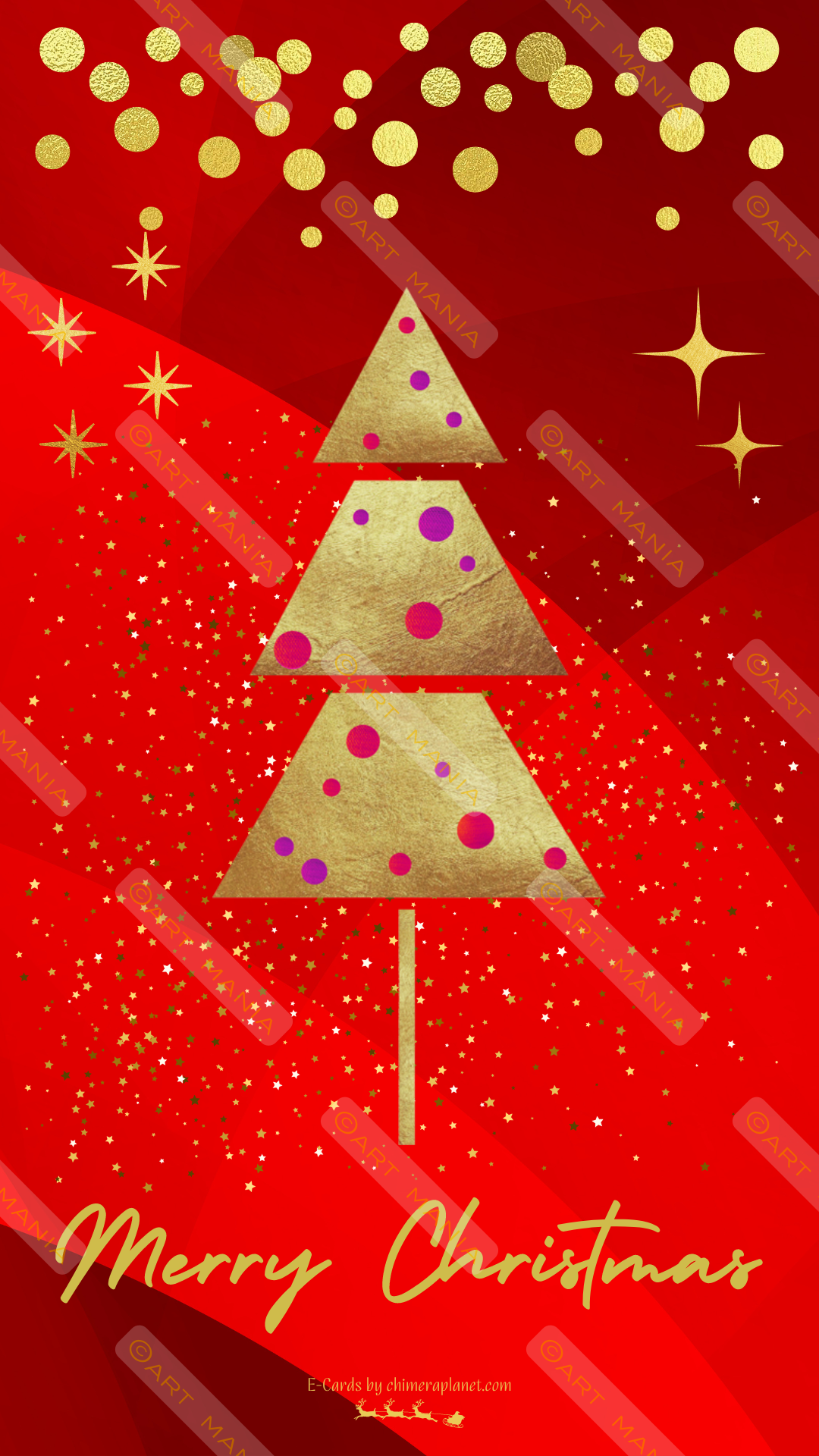 Golden Christmas tree. E-Card