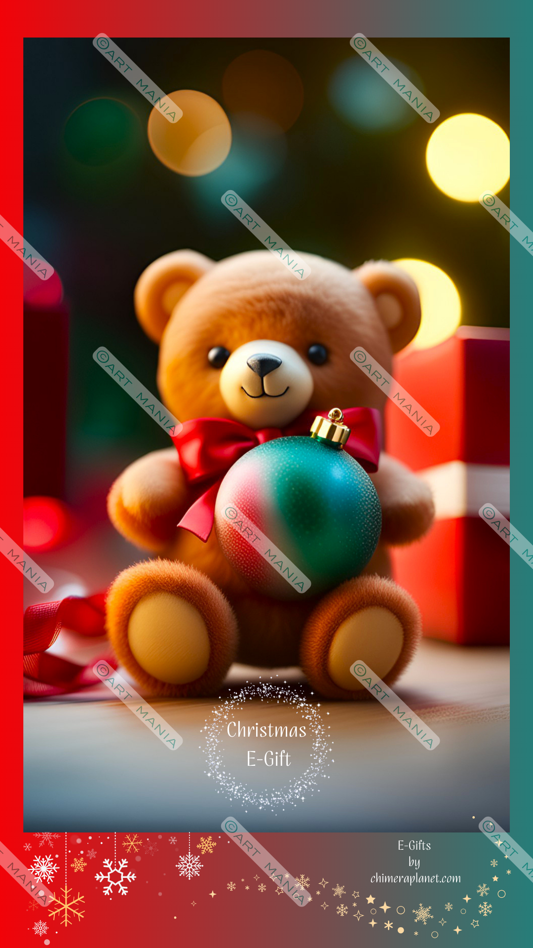 Cute bear with Christmas ball. Christmas E-Gift