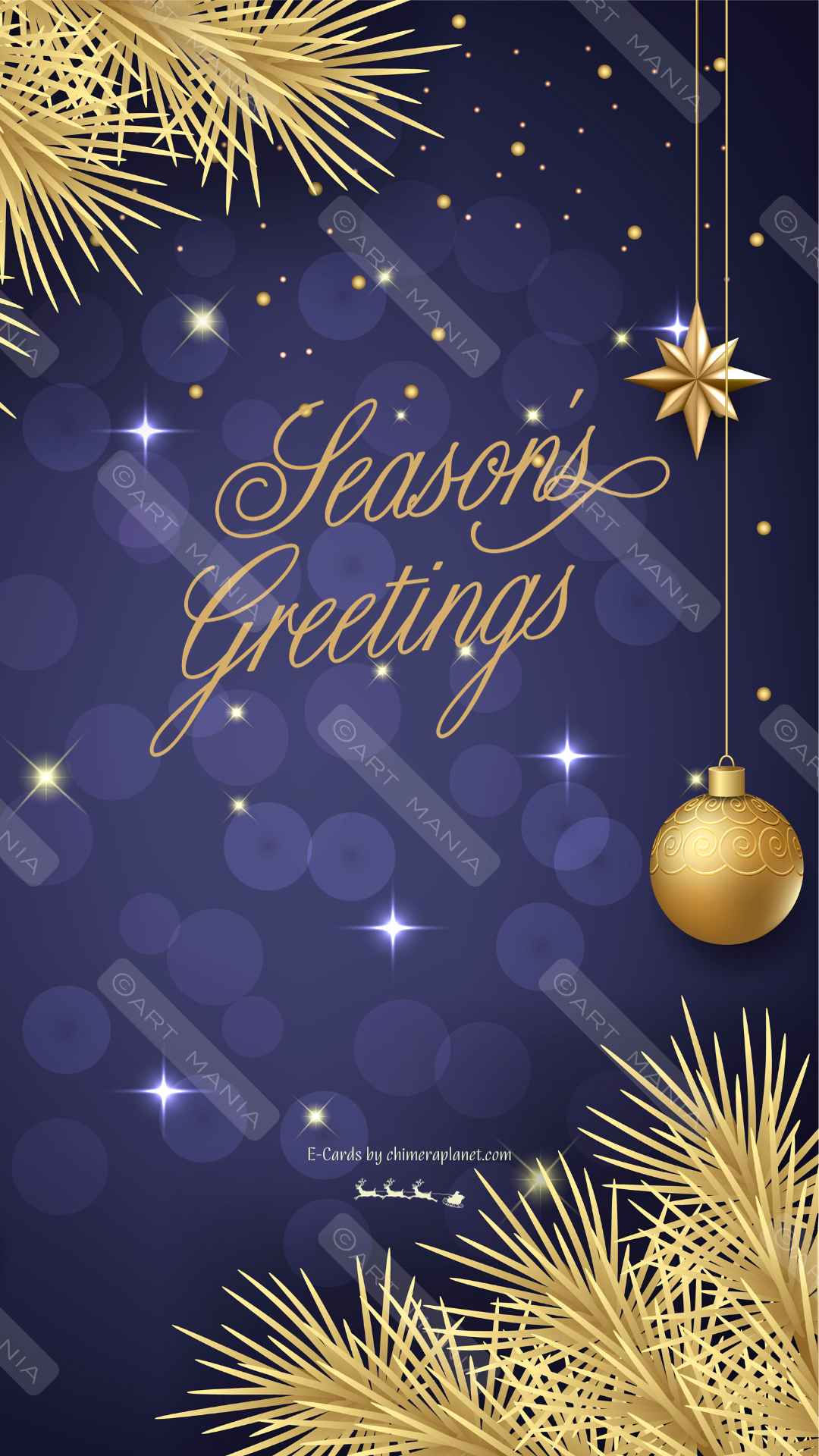 Christmas greetings. Blue with gold E-Card