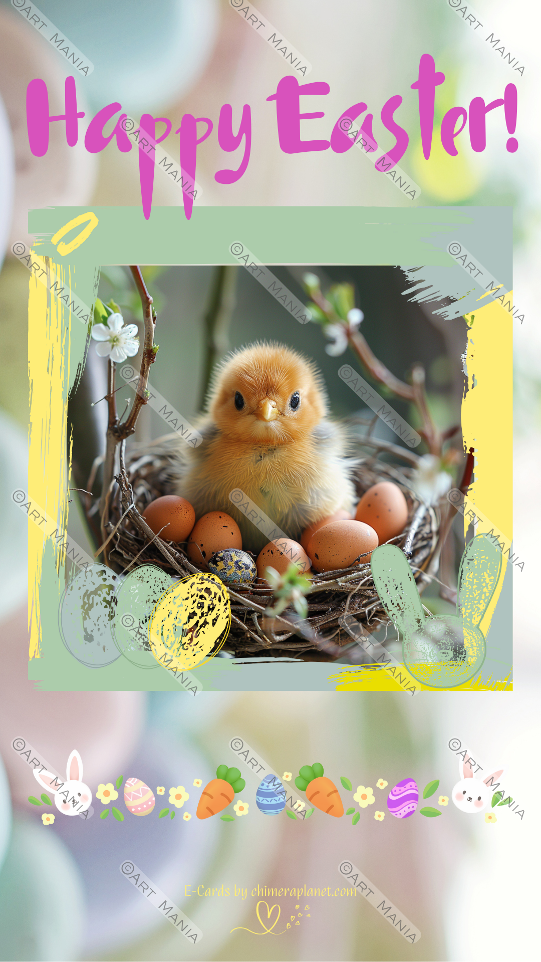 Funny Easter chick. E-Card