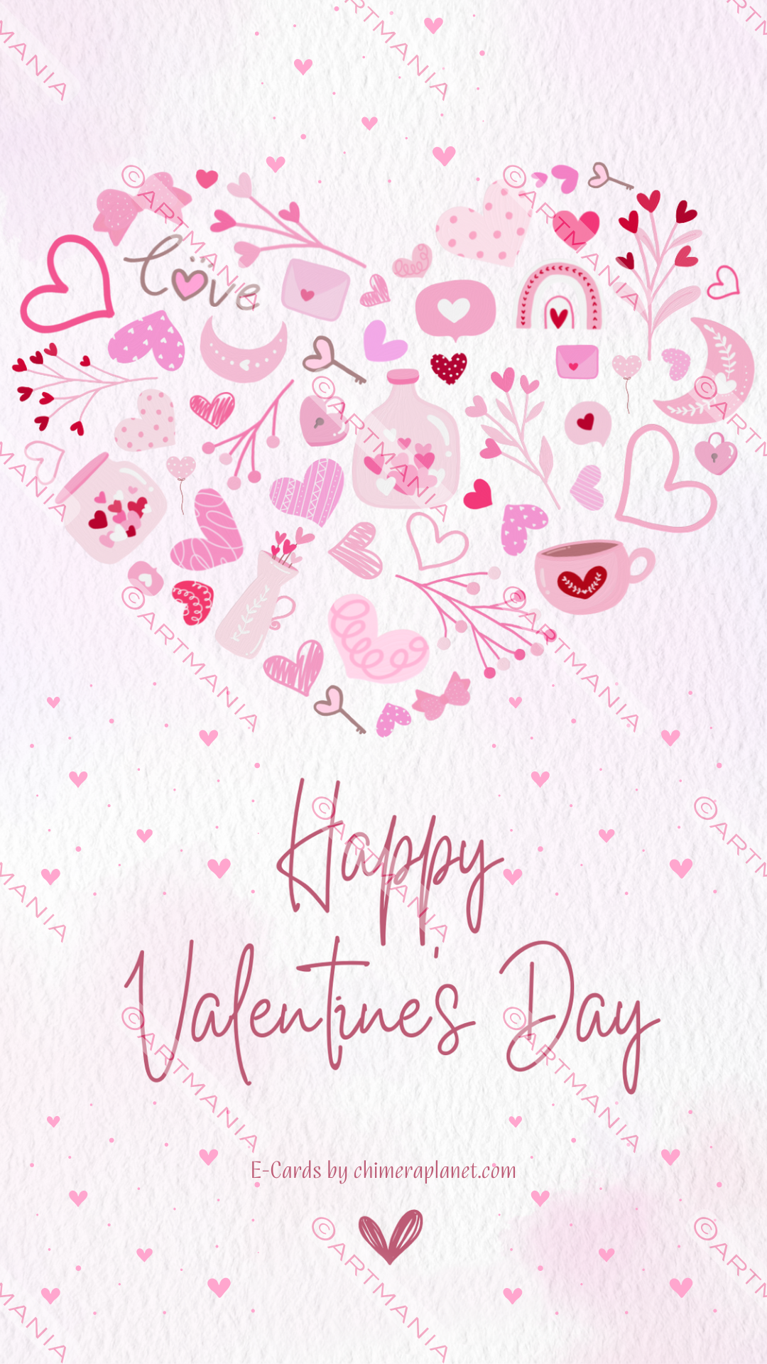 Pink doodles. Valentines day E-Card