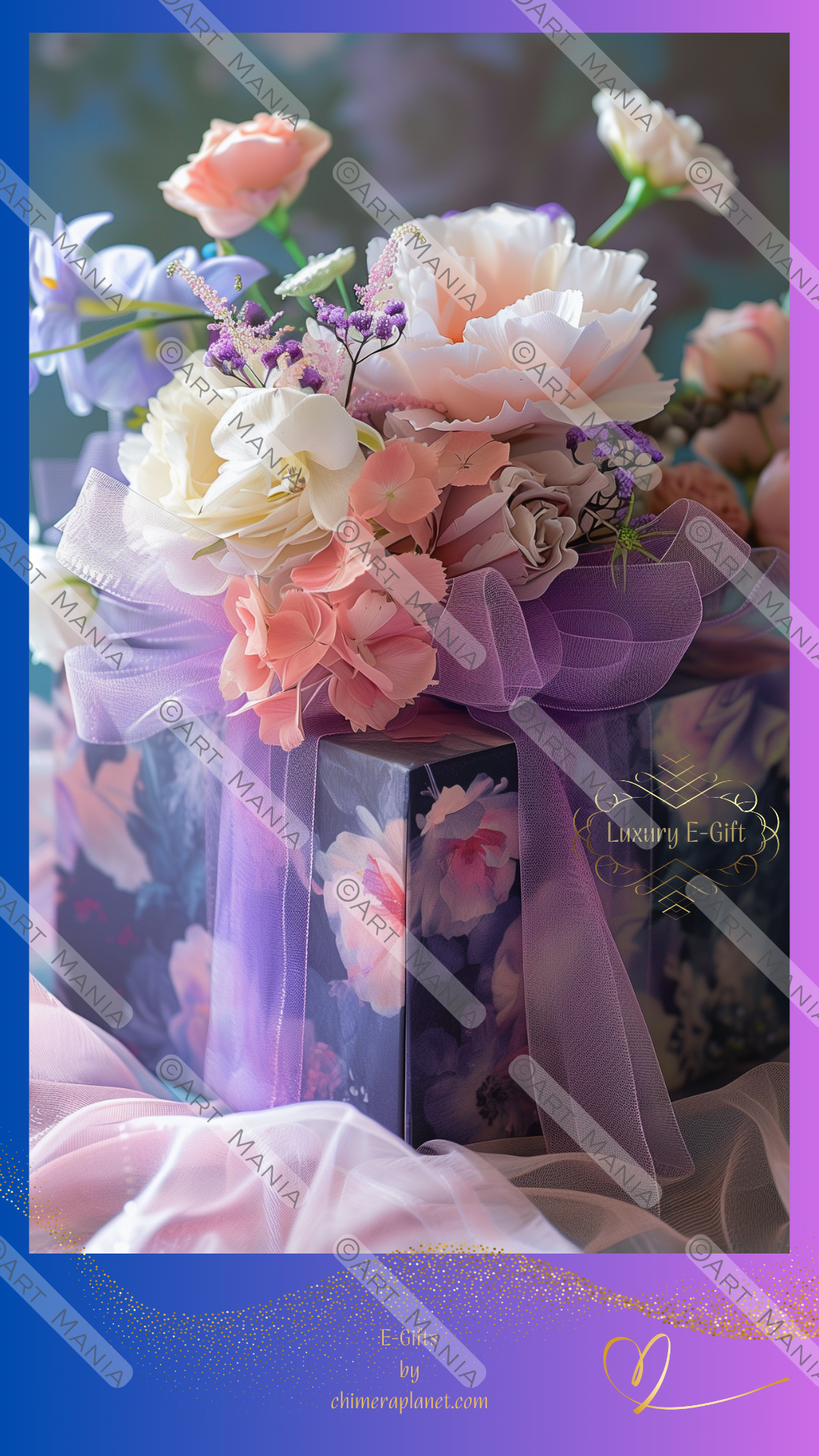 Elegant gift box with flowers. Luxury E-gift