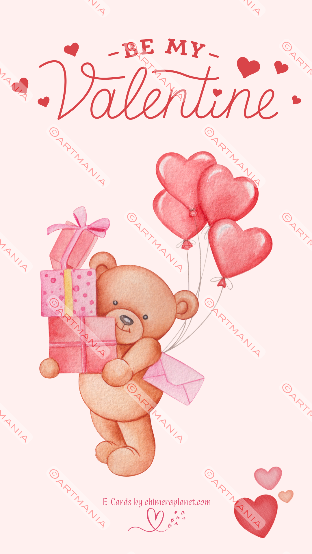 Cute bear with giftboxes. E-Card