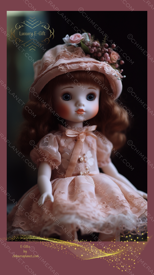 Elegant doll in retro style. Luxury E-gift