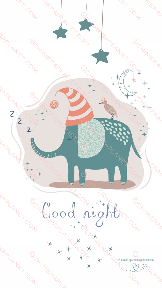 Cute sleepy elephant. E-Card