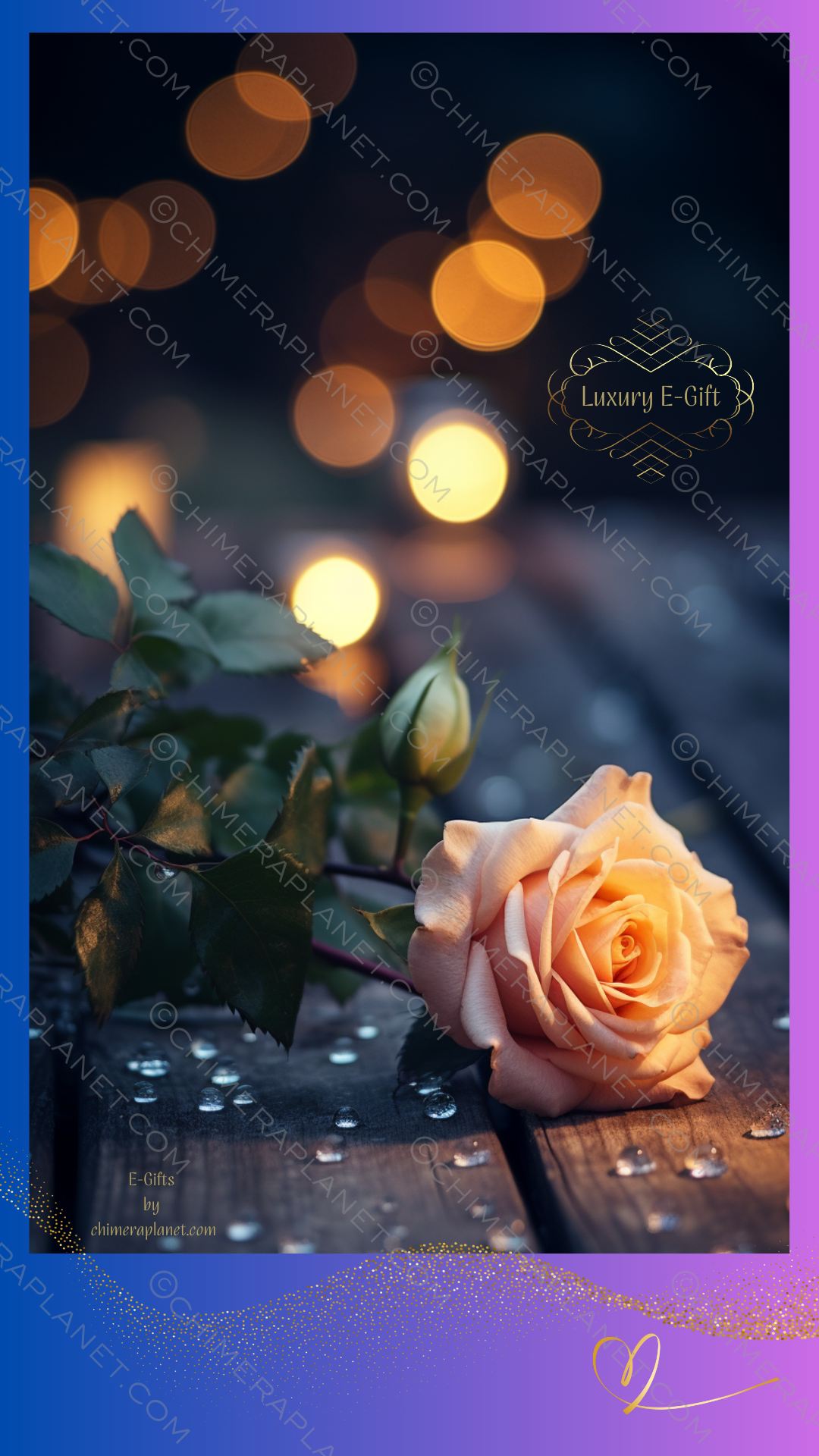 Tea rose with bokeh. Luxury E-gift