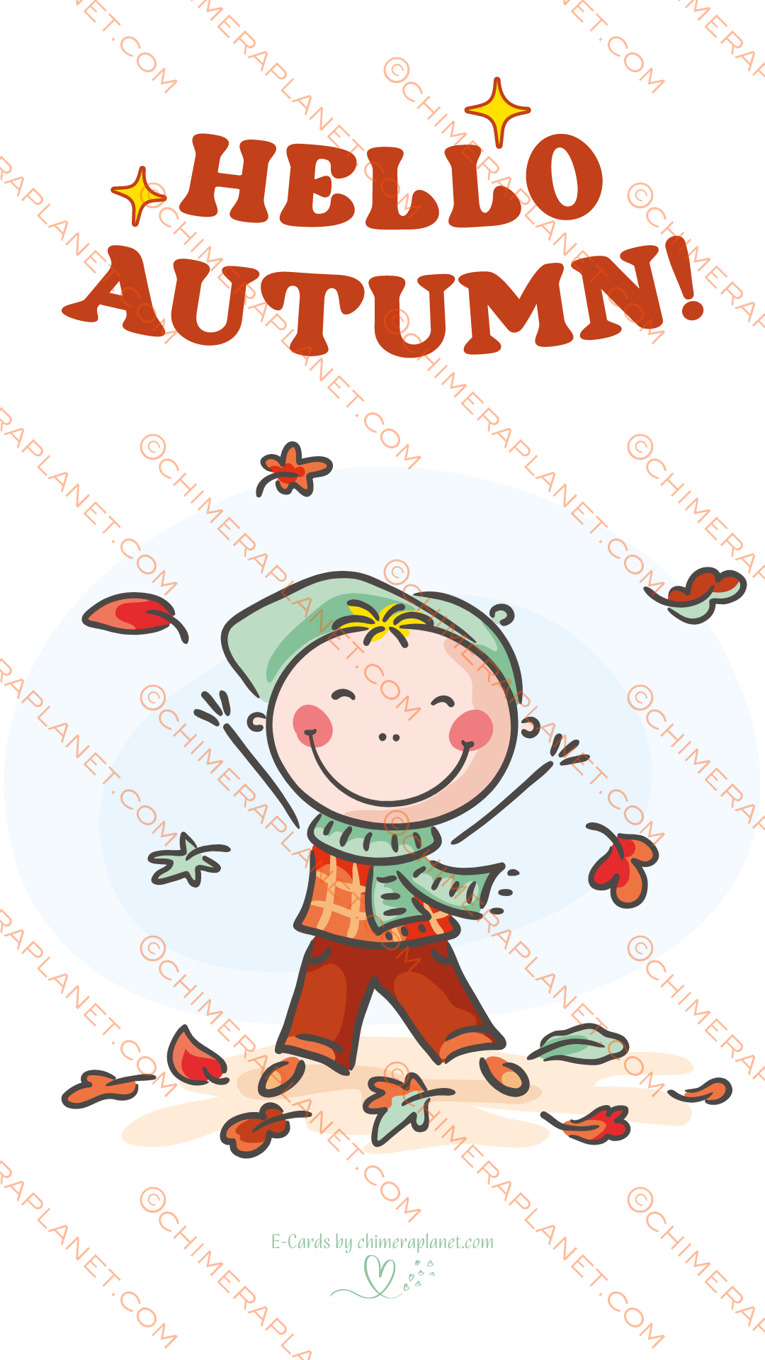 Cute autumn boy. E-Card