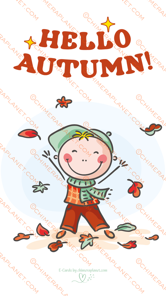 Cute autumn boy. E-Card