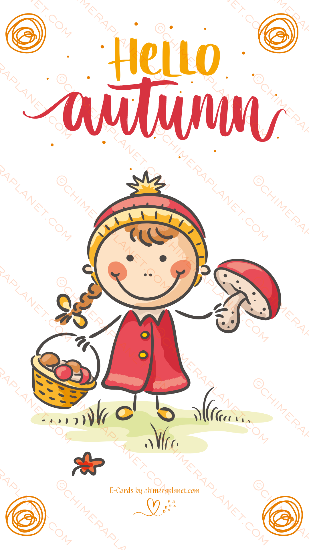 Cute autumn girl. E-Card