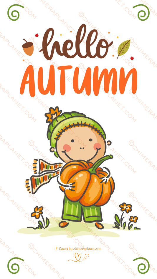 Cute boy with pumpkin. E-Card