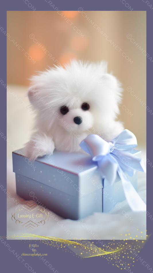 Cute fluffy puppy. Luxury E-gift