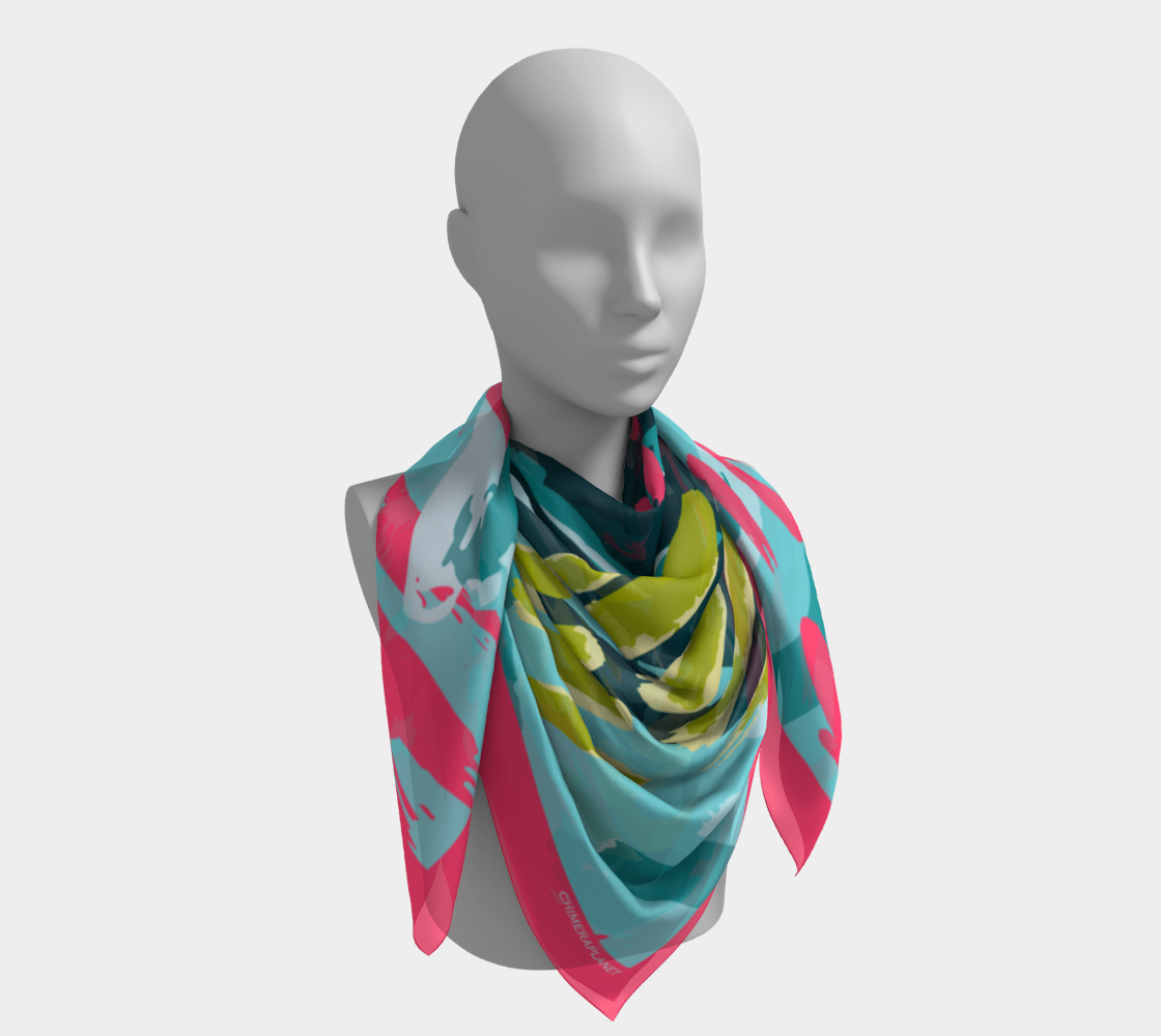 Blue with pink abstraction. Square Scarf