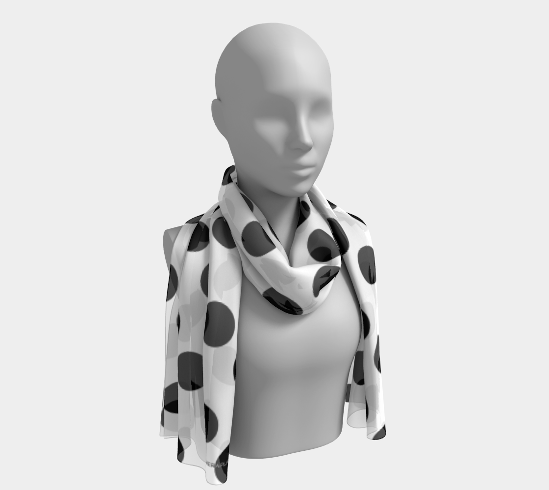 White with black dots. Long Scarf - Exclusive design by Art Mania!