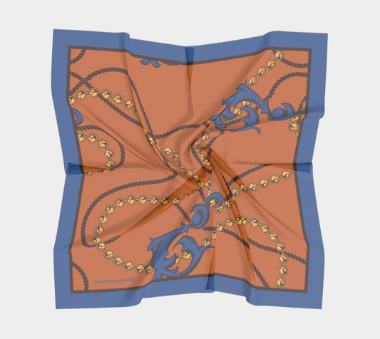 Orange with blue. Square Scarf