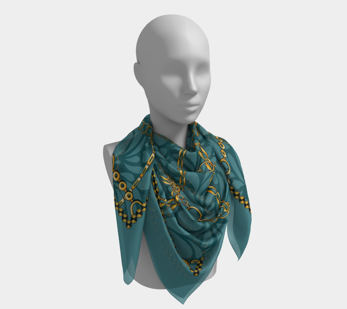 Golden chain with green flowers. Scarf