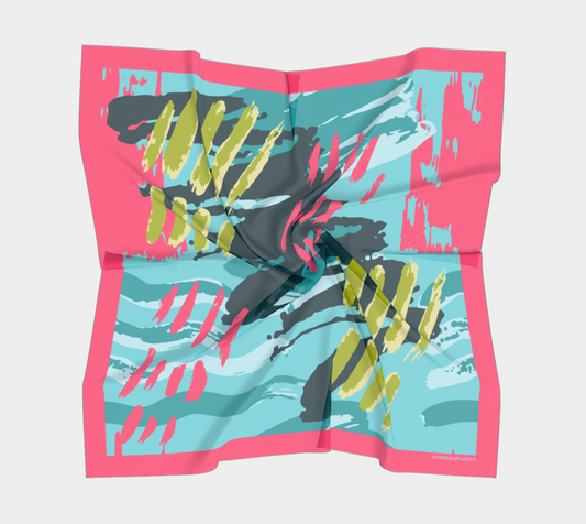 Blue with pink abstraction. Square Scarf