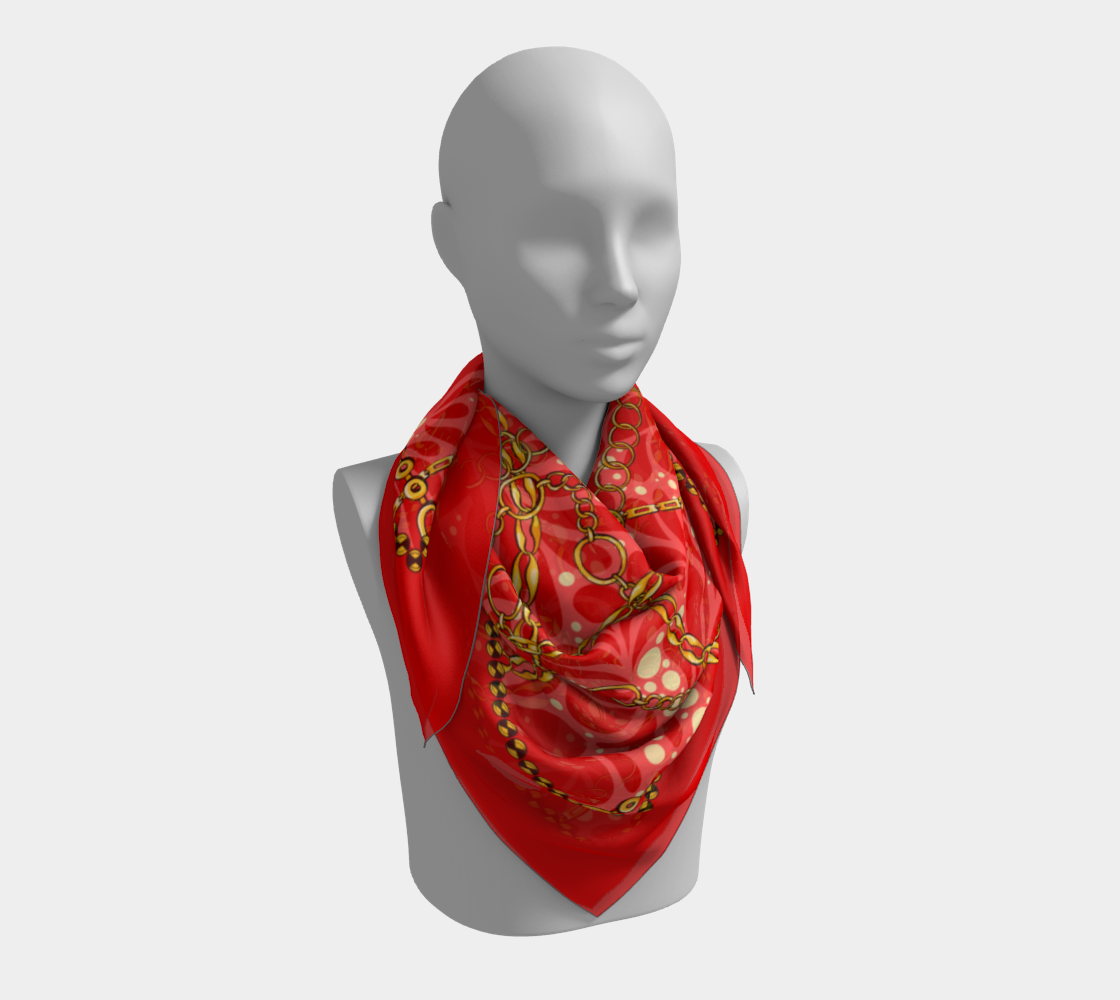 Golden chain with red flowers. Scarf