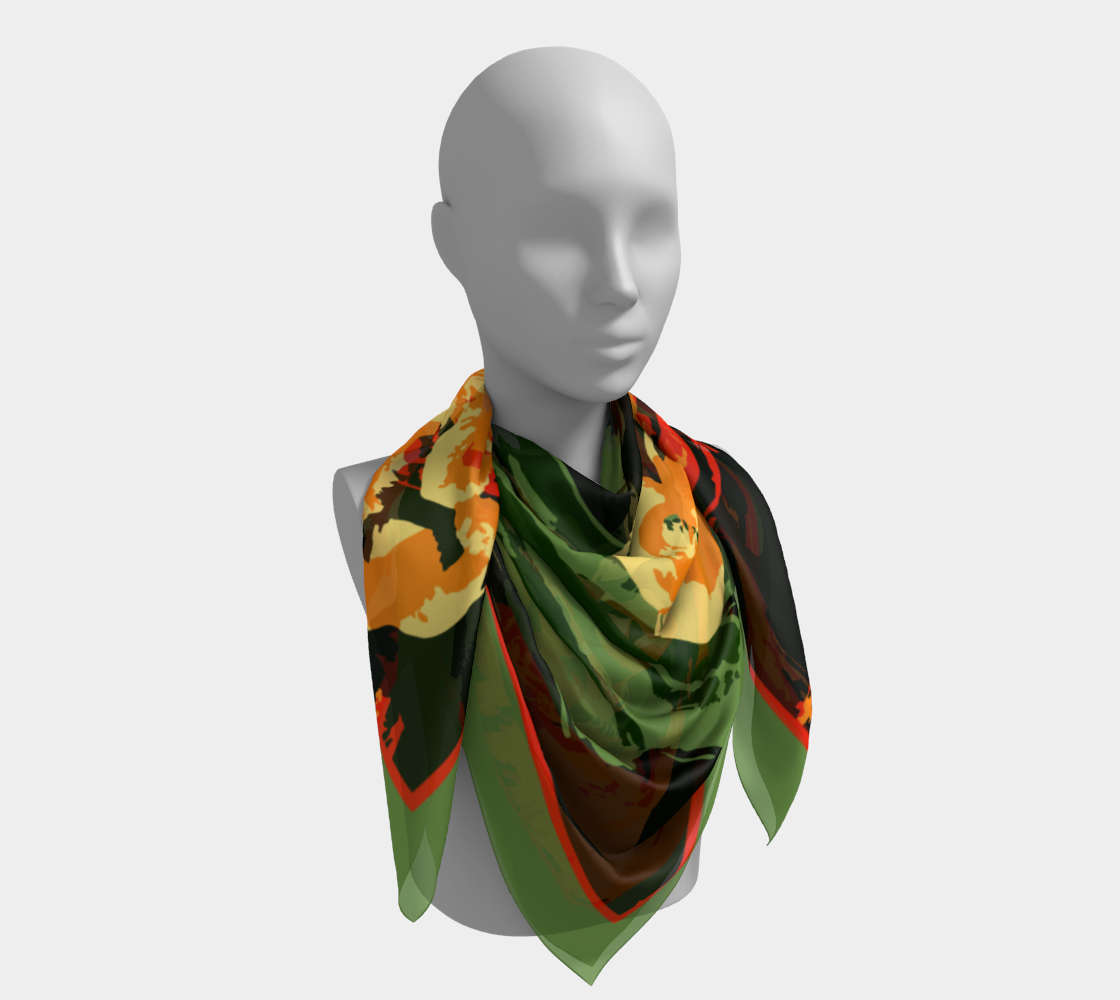 Abstract yellow flowers. Green Square Scarf