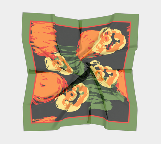 Abstract yellow flowers. Green Square Scarf