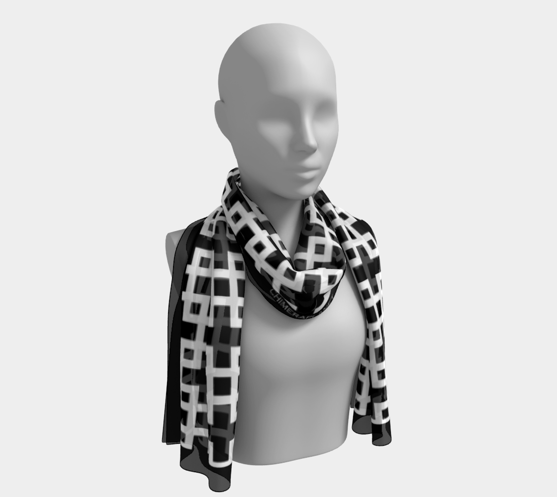 Square pattern. Black Long Scarf - Exclusive design by Art Mania!