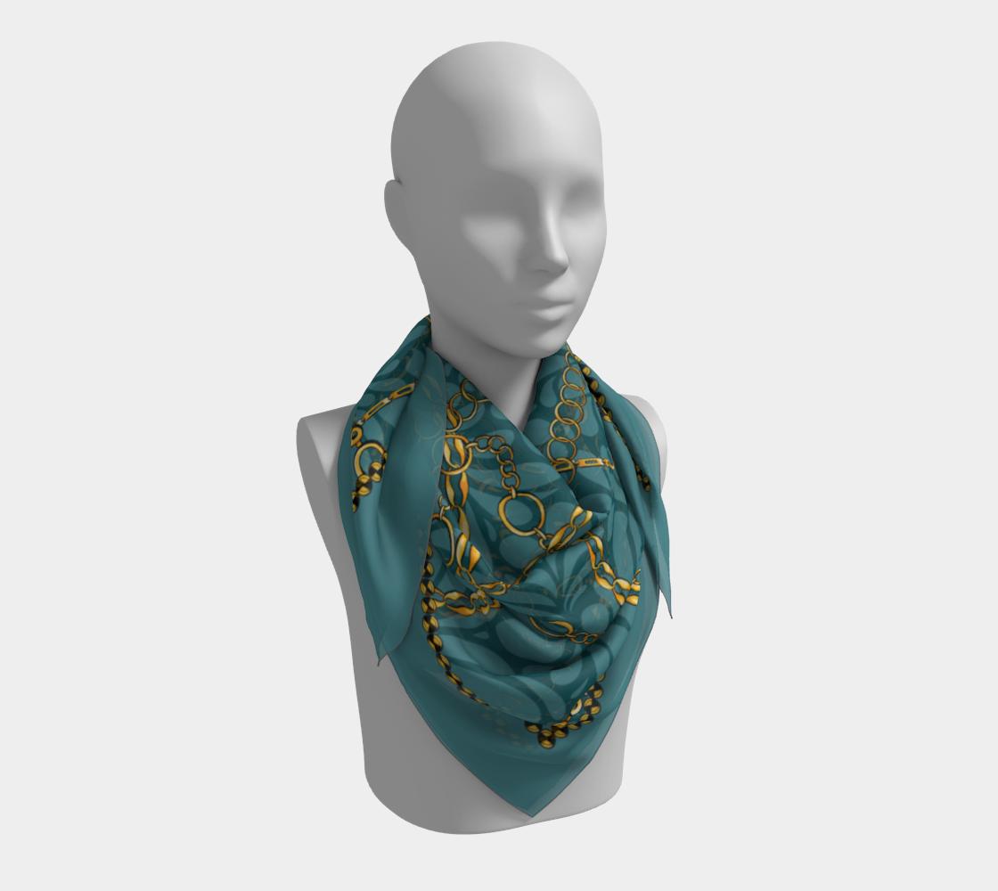 Golden chain with green flowers. Scarf