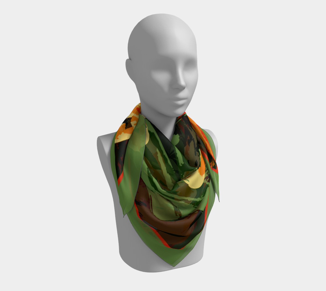 Abstract yellow flowers. Green Square Scarf