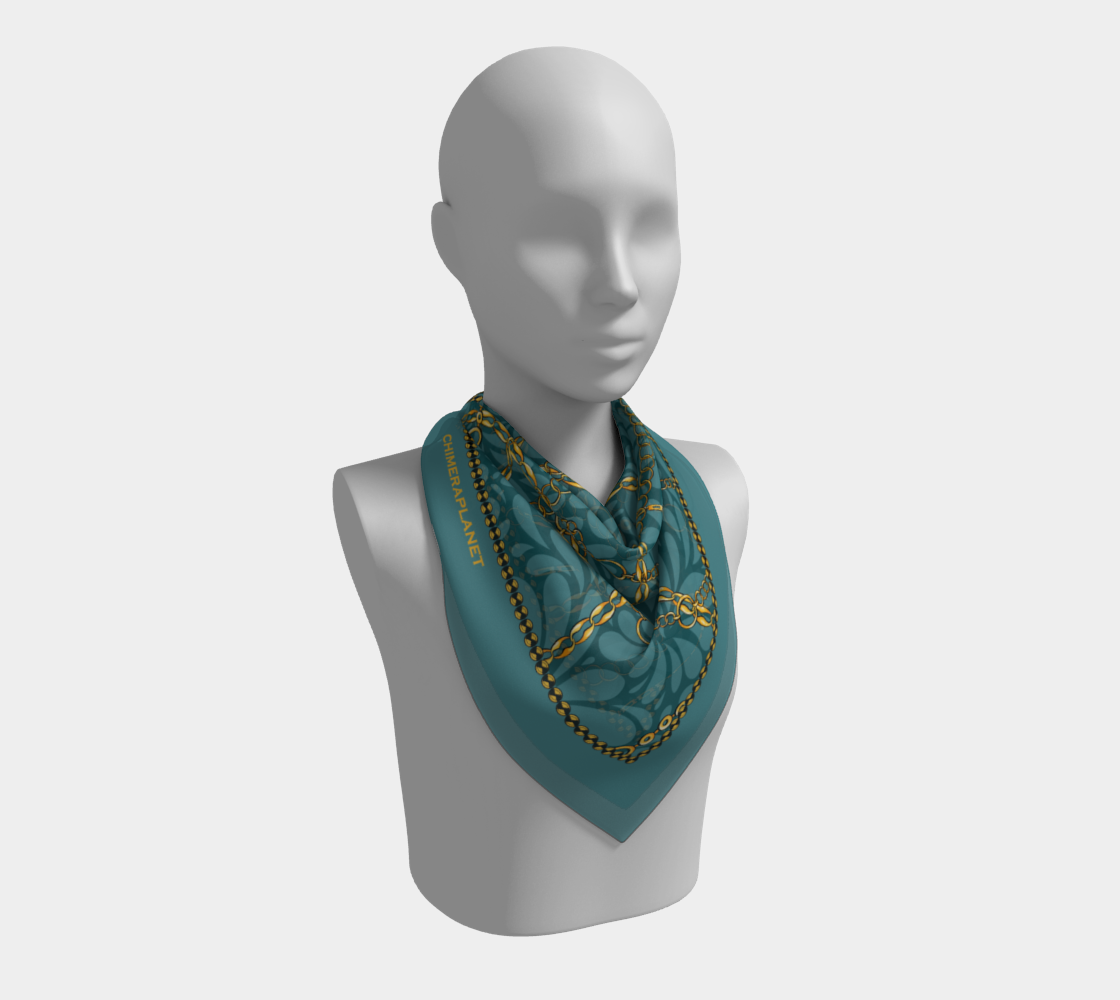 Golden chain with green flowers. Scarf