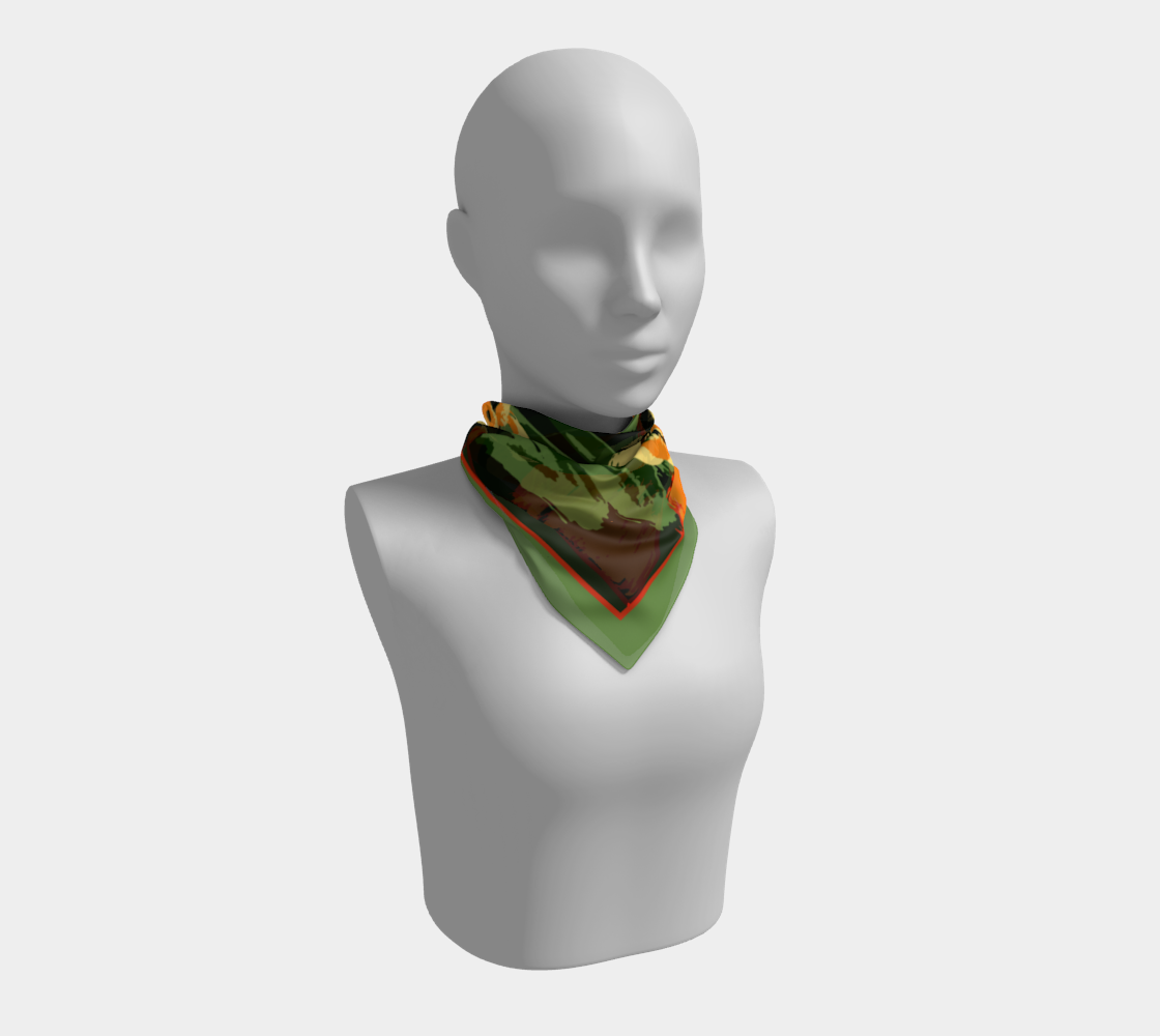 Abstract yellow flowers. Green Square Scarf