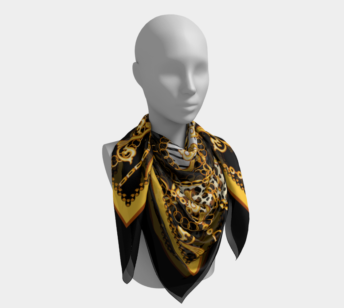 Black with yellow animal pattern. Scarf